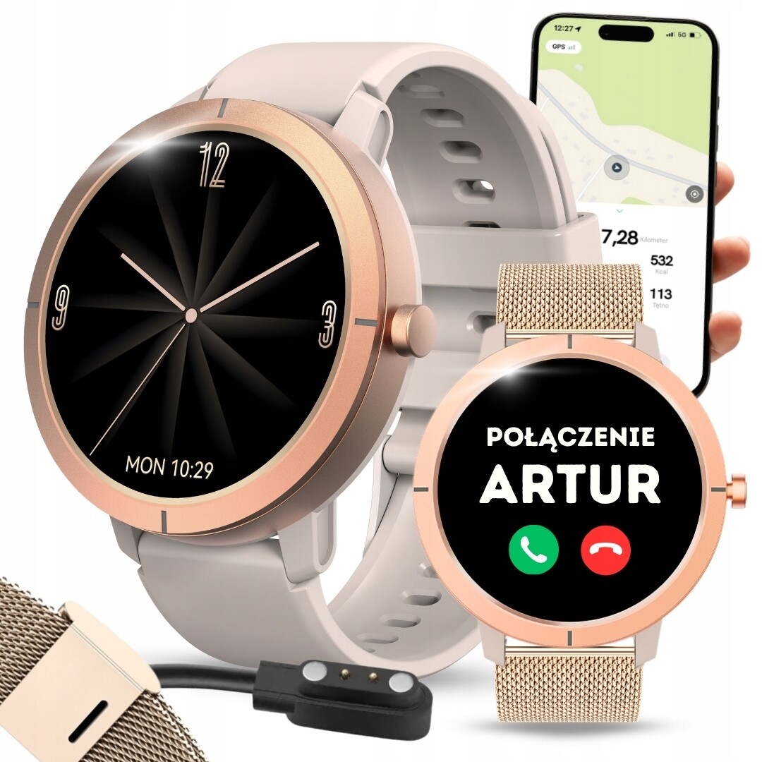 Chytré Hodinky Gps Připojení Menu Pl Amoled Zlatý Sportovní Puls 2 Proužky