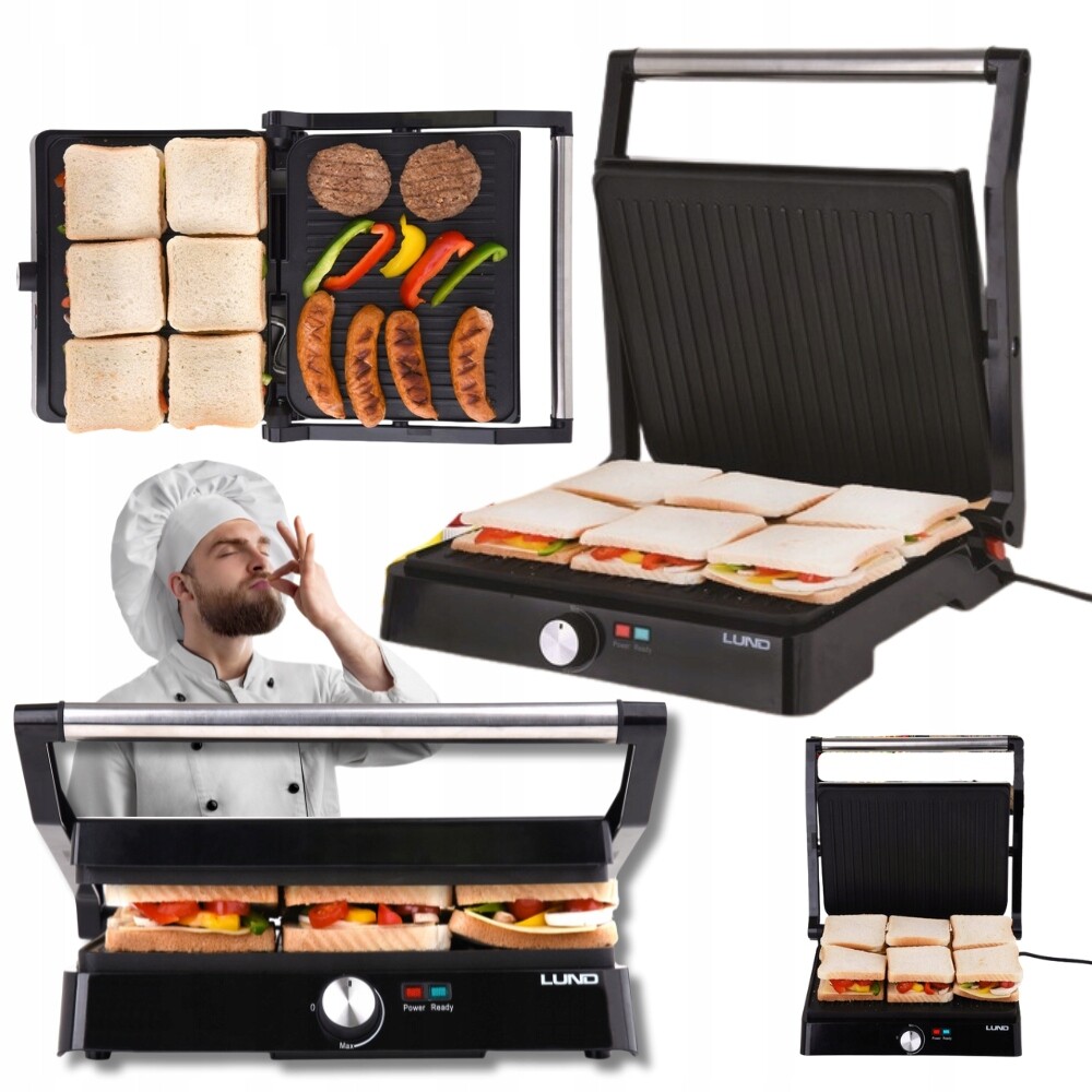 Gril Elektrický opékač toustovač Rozkládací kontaktní 2200W Lund