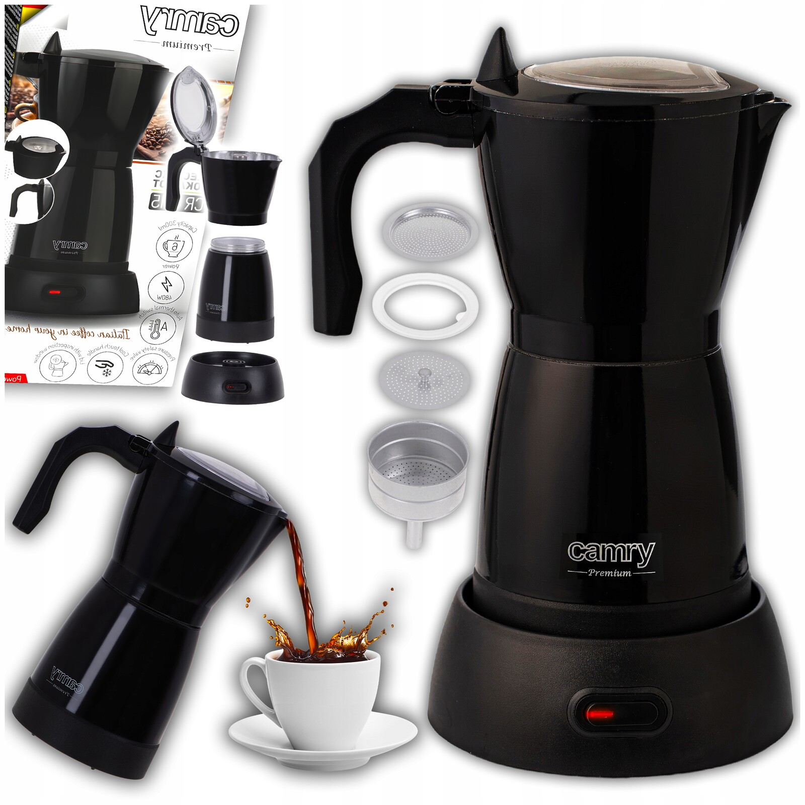 Elektrický Moka Kávovar Camry Cr 4415 Kompaktní Model Na Cesty 300 ml