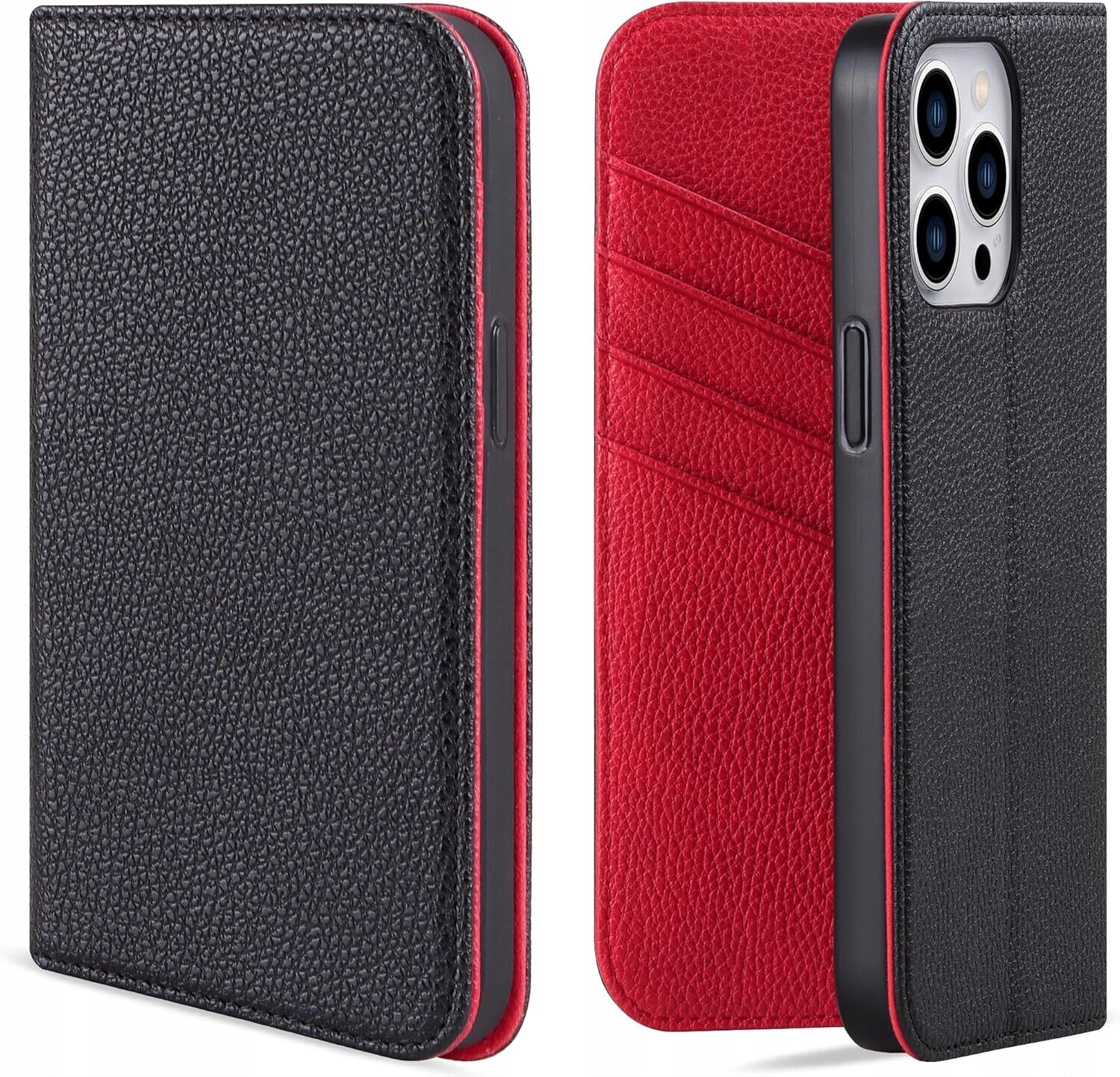 Cenxee přírodní pouzdro pro iPhone 15 Pro, stojan na kartu Rfid, černá barva