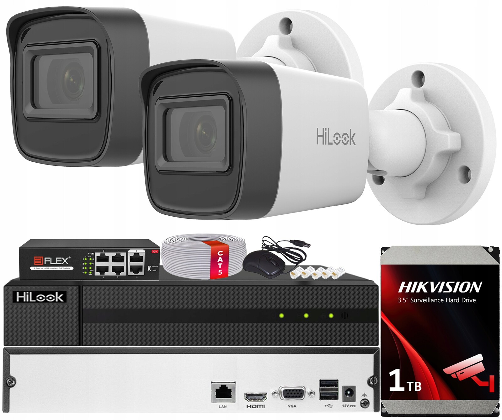 Sada Monitorování Poe 2x Kamera IPC-B121H-C 2MPx Hilook Hikvision Hdd 1TB