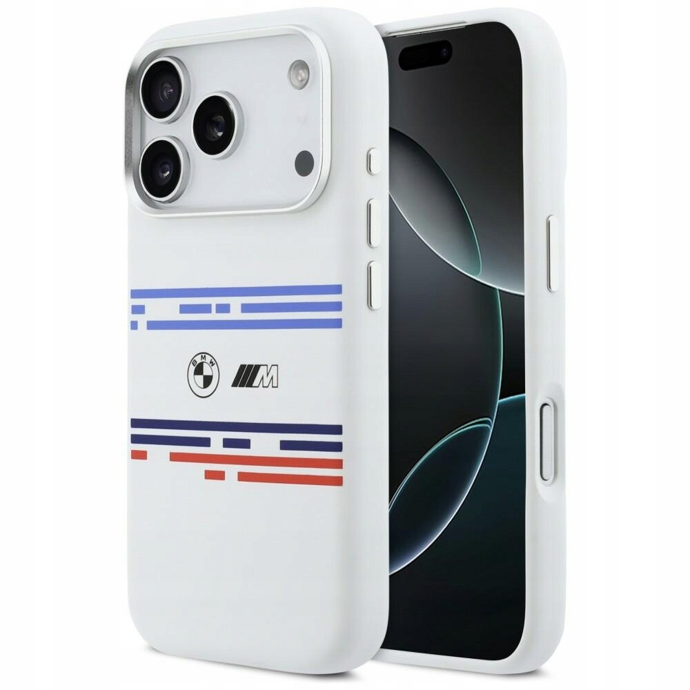 Pouzdro Bmw M Silicon Horizontal Line MagSafe pro iPhone 17 Pro, bílé