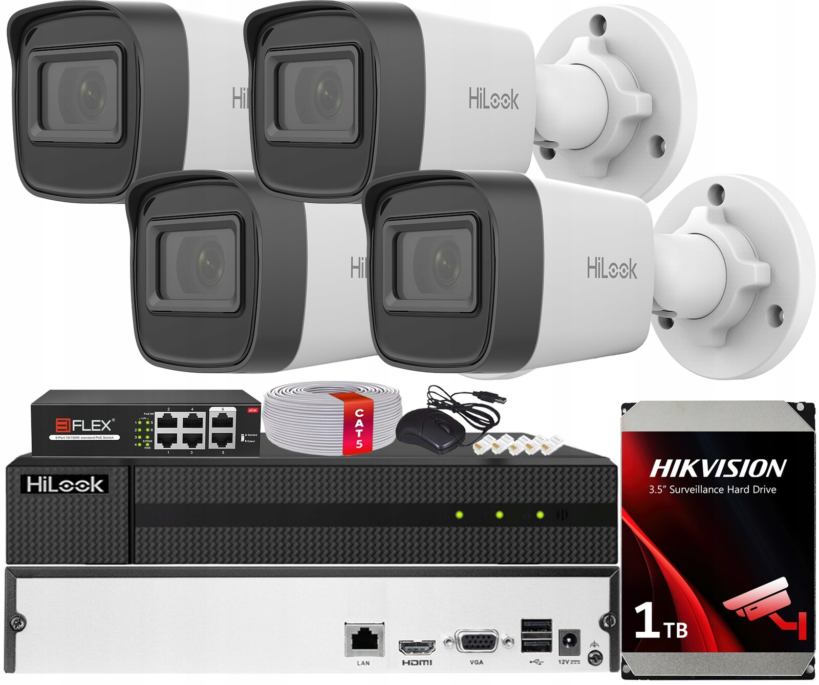 Sada Monitorování Poe 4x Kamera IPC-B121H-C 2MPx Hilook Hikvision Hdd 1TB