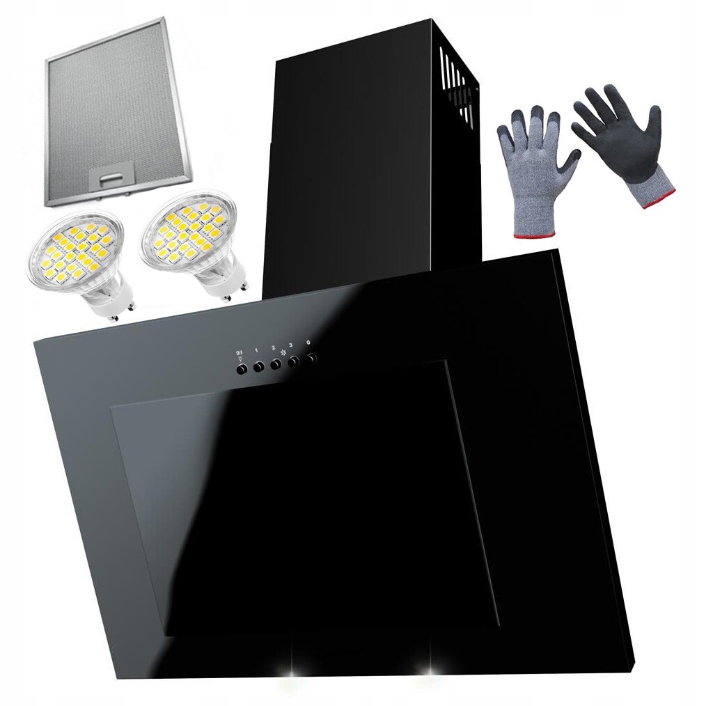 Černý Komínový Odsavač Par Černé Sklo Led 50 CM Led Tichý Lux Výkonný