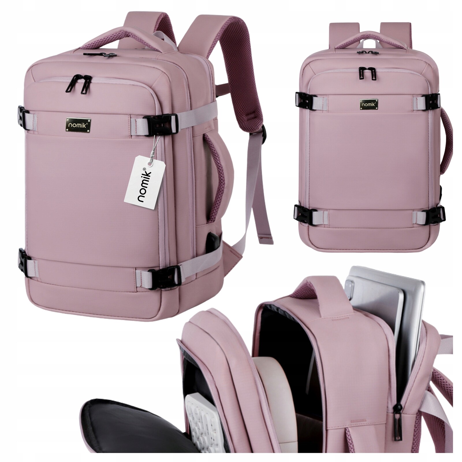 Batoh na notebook Obchodní Cestovní na notebook vyztužený, silný, růžový, Usb