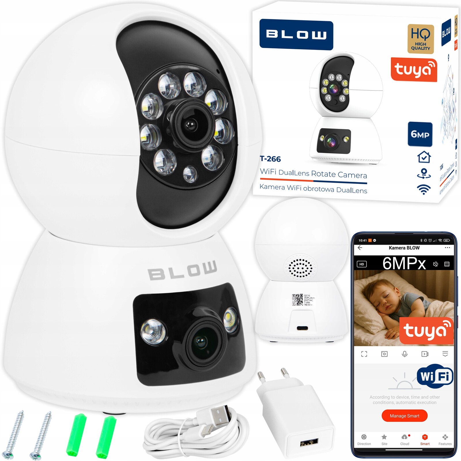 Kamera 2x3MPx Wifi Ip Hd Chůvička Elektronický Živý Noční Režim Tuya Smart