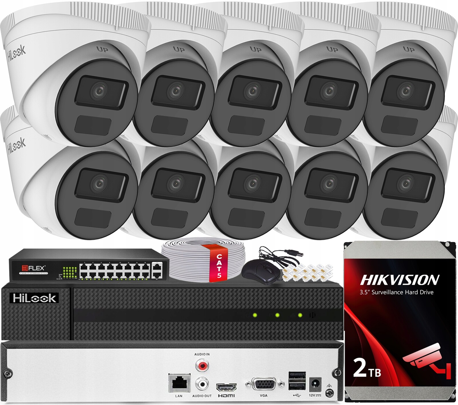 Sada Monitorování Poe Pro 10 Kamer 2MPx IR20m Hilook Hikvision Hdd 2TB