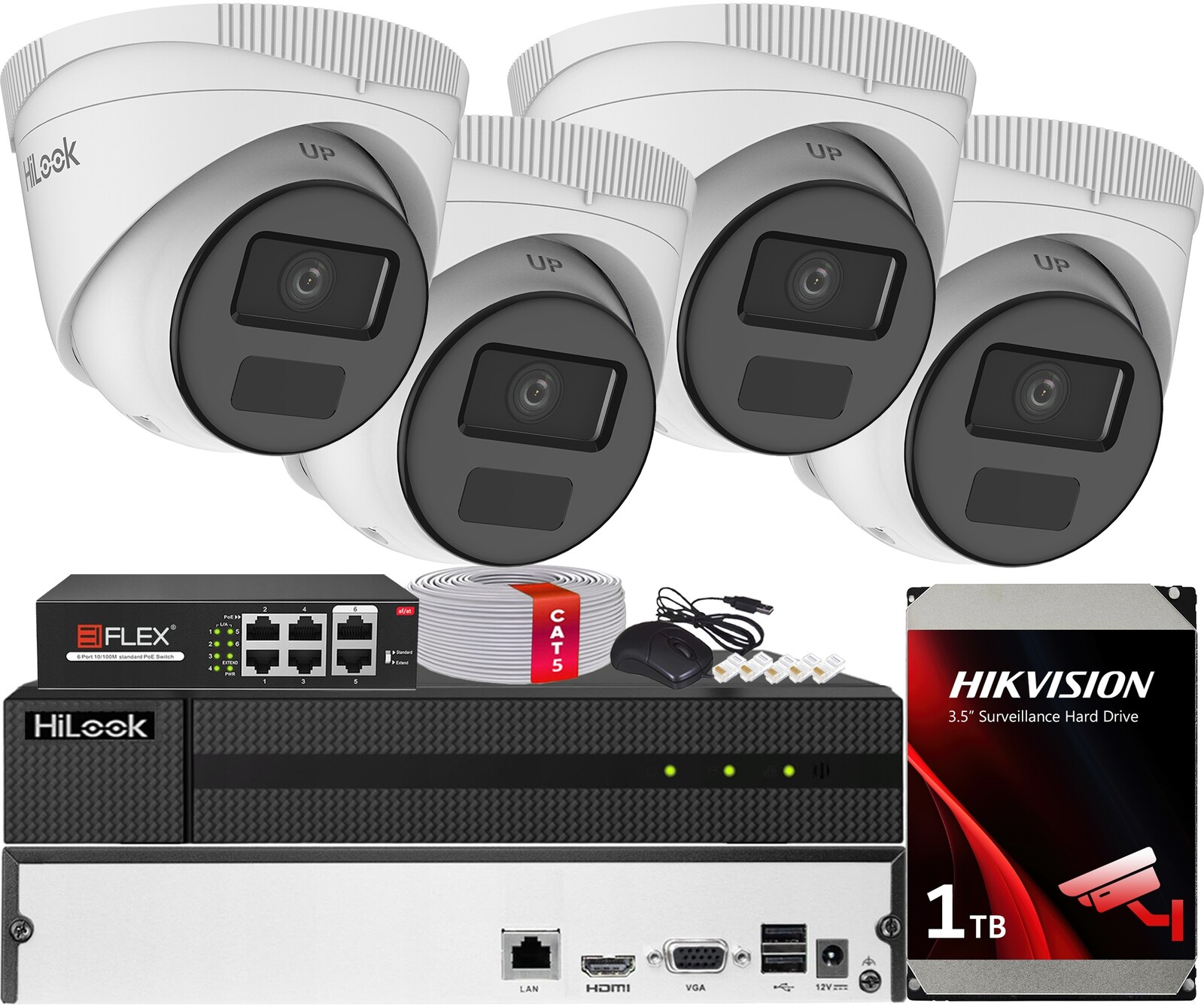 Sada Monitorování Poe 4x Kamera IPC-T221H-C 2MPx Hilook Hikvision Hdd 1TB