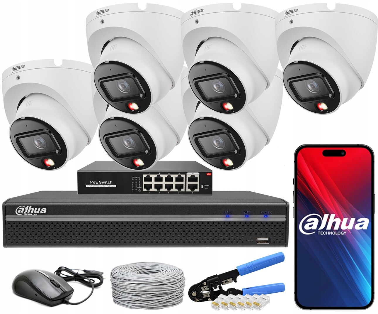 Sada Ip monitorování Dahua 6 kamer 6Mpx IPC-HDW1639T-A-IL-0280B-S6 Smd PoE