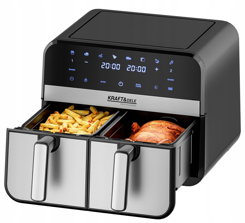 Beztuková Fritéza Airfryer 9 L 2500 W Dvě Komory LCD KD4180