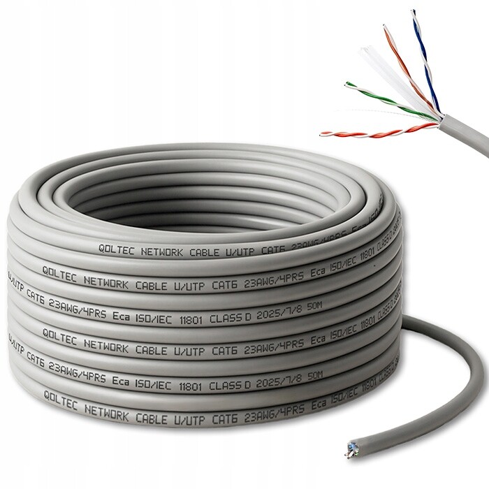 Patchcord 50 m CAT6 Utp Lan kabel pro router Internet 1Gb/s měděný Qoltec