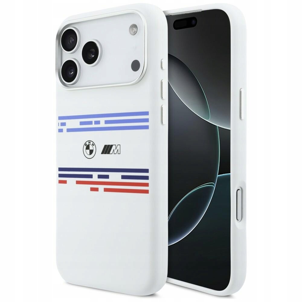 Pouzdro Bmw M Silicon Horizontal Line MagSafe pro iPhone 17 Pro Max, bílé