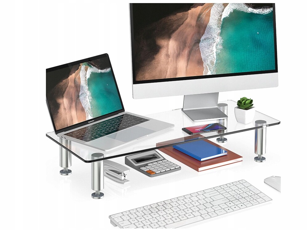 Fitueyes Skleněný stolek pod monitor a notebook – regulace výšky