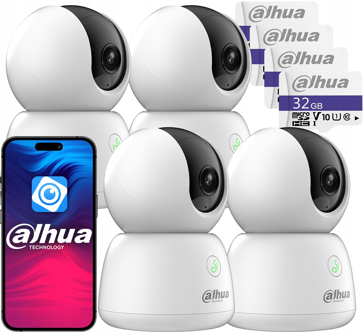 Čtyři otočné kamery WiFi 5Mpx Dahua H5B Hero Series IR10m Detekce +32GB