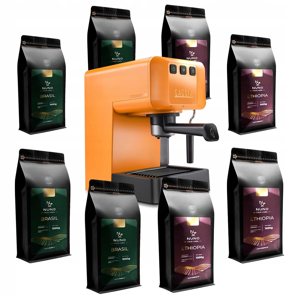 Káva 8 kg Gold Brasil Ethiopia pákový kávovar Gaggia EG2111 sada