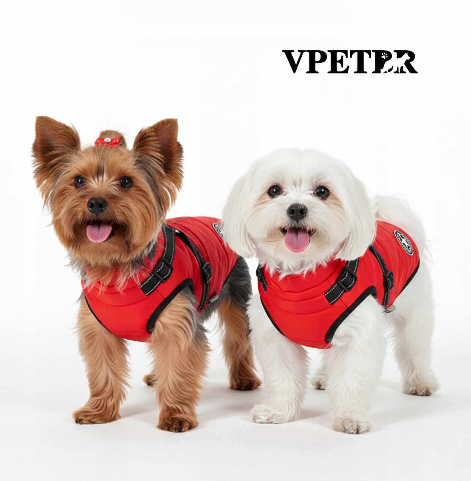 Teplá bunda pro psa s ramenními popruhy, voděodolná, s reflexními prvky, červená, 3XL