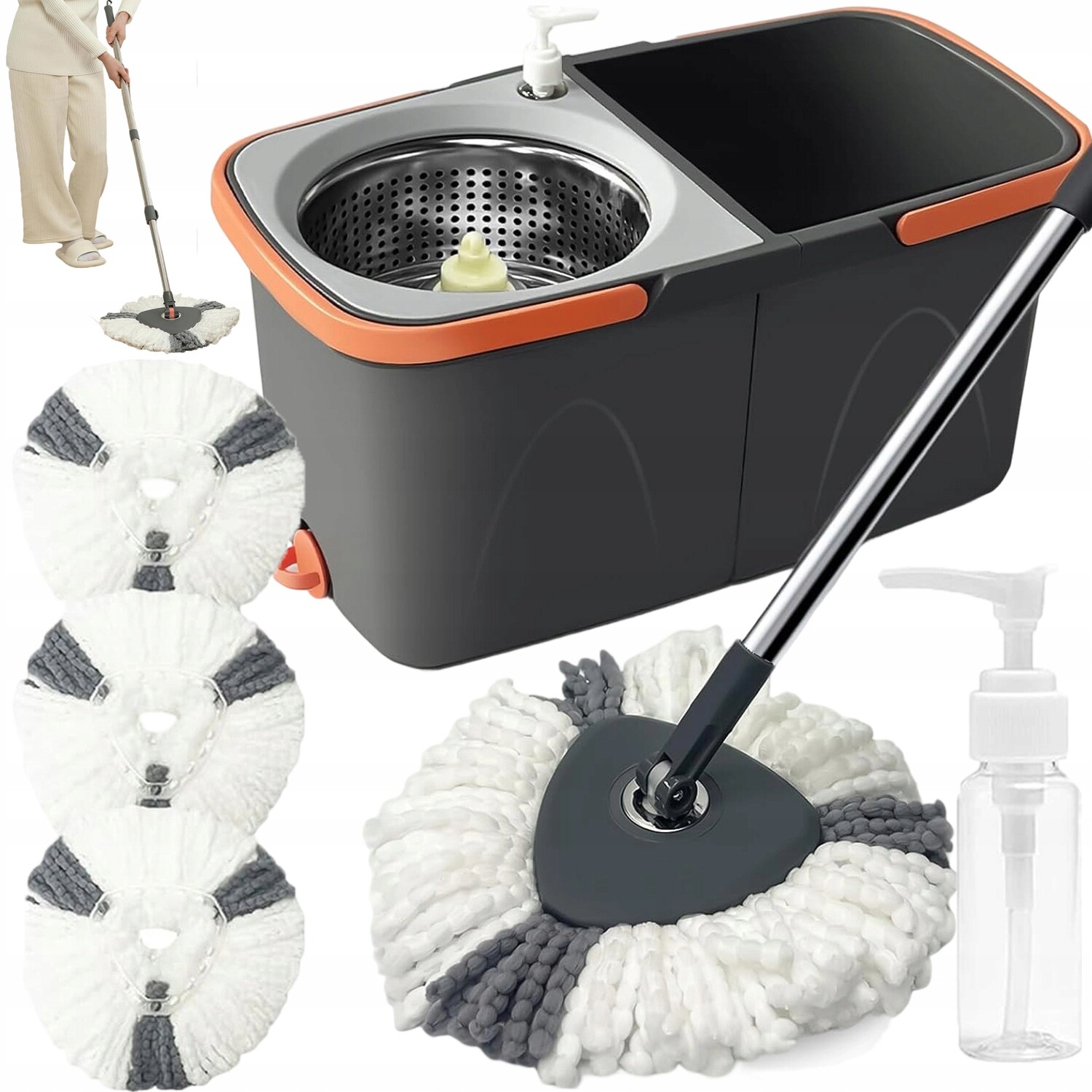 Rotační Mop 360 Spin Turbo 3V1 Nástavce Kbelík