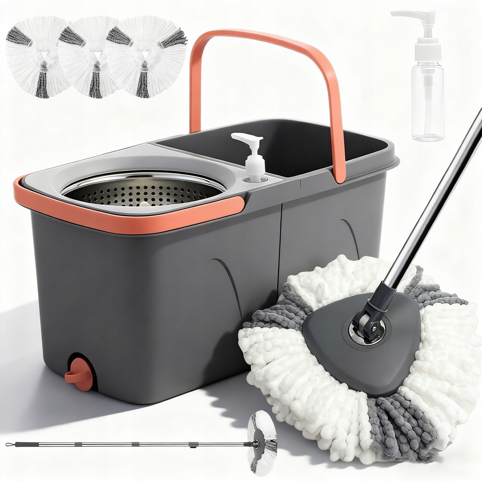 Mop 2V1 S Kbelíkem, Dvoukomorový, Nastavitelná Výška Pro Různé Podlahy