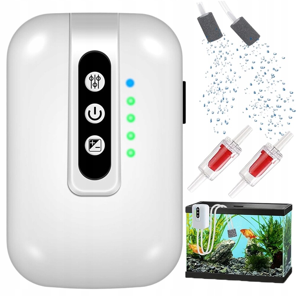 4800 mAh Vzduchová Pumpa Do Akvária S Regulací Výkonu 2x3 l/min