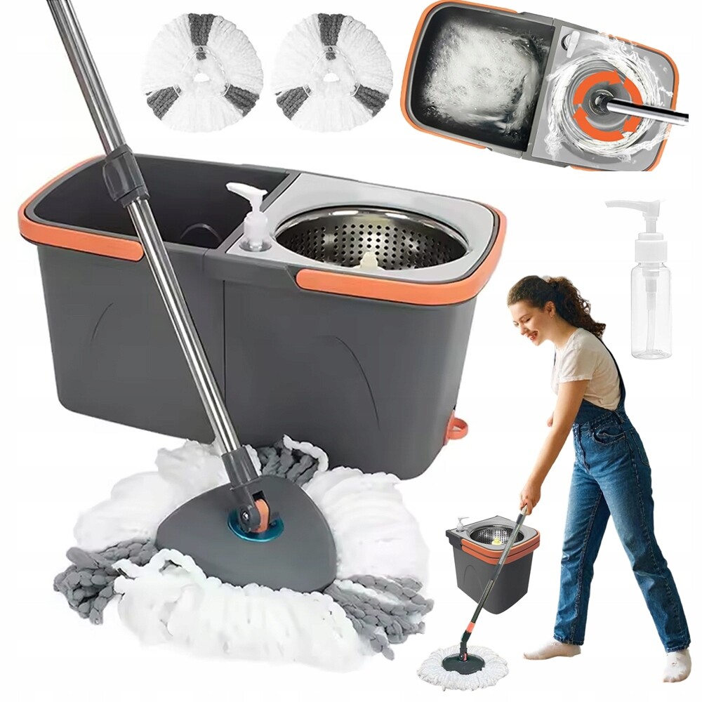 Mop Kulatý Se Ždímačem S Dvoukomorovým Kbelíkem 3 Vložky Z Mikrovlákna Sada