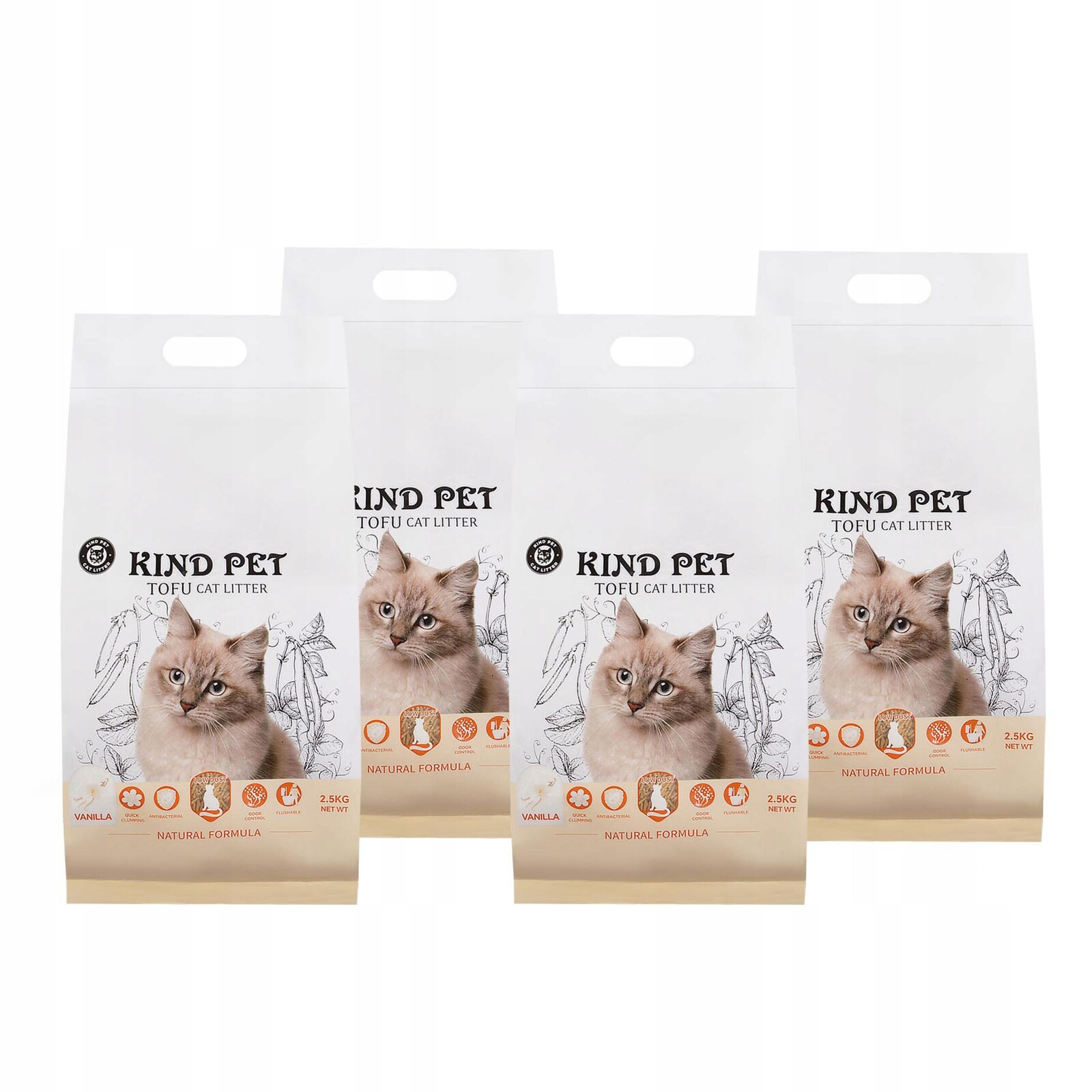 Stelivo pro kočky s hrudkujícím účinkem Carinio Kind Pet tofu splachování 100 Eko 2,5 kg