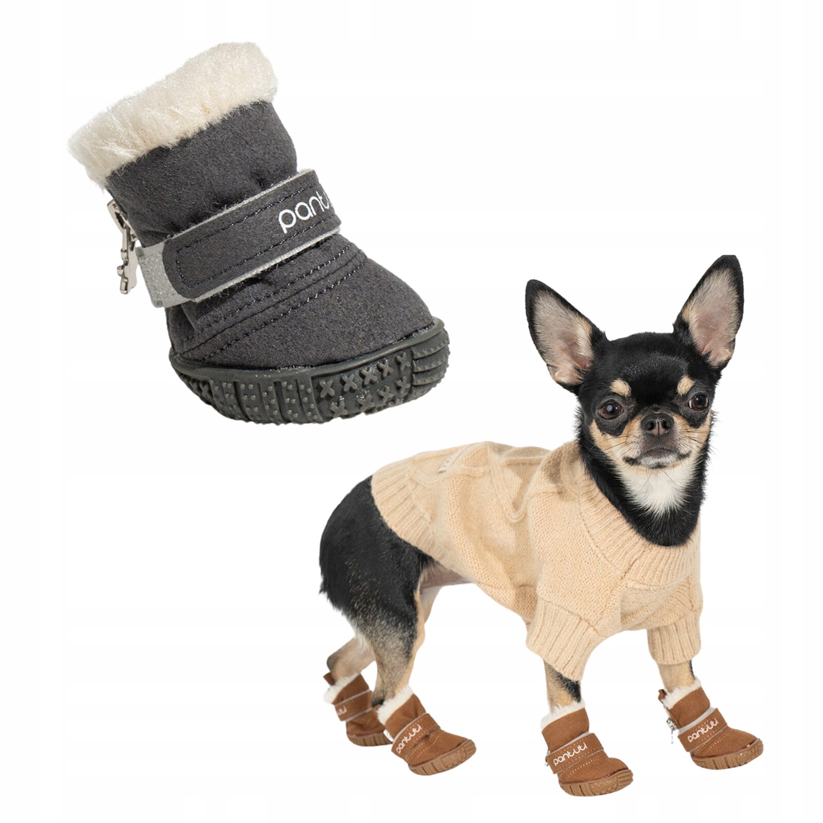 Zateplené boty pro malého psa Tymon Šedá L #50