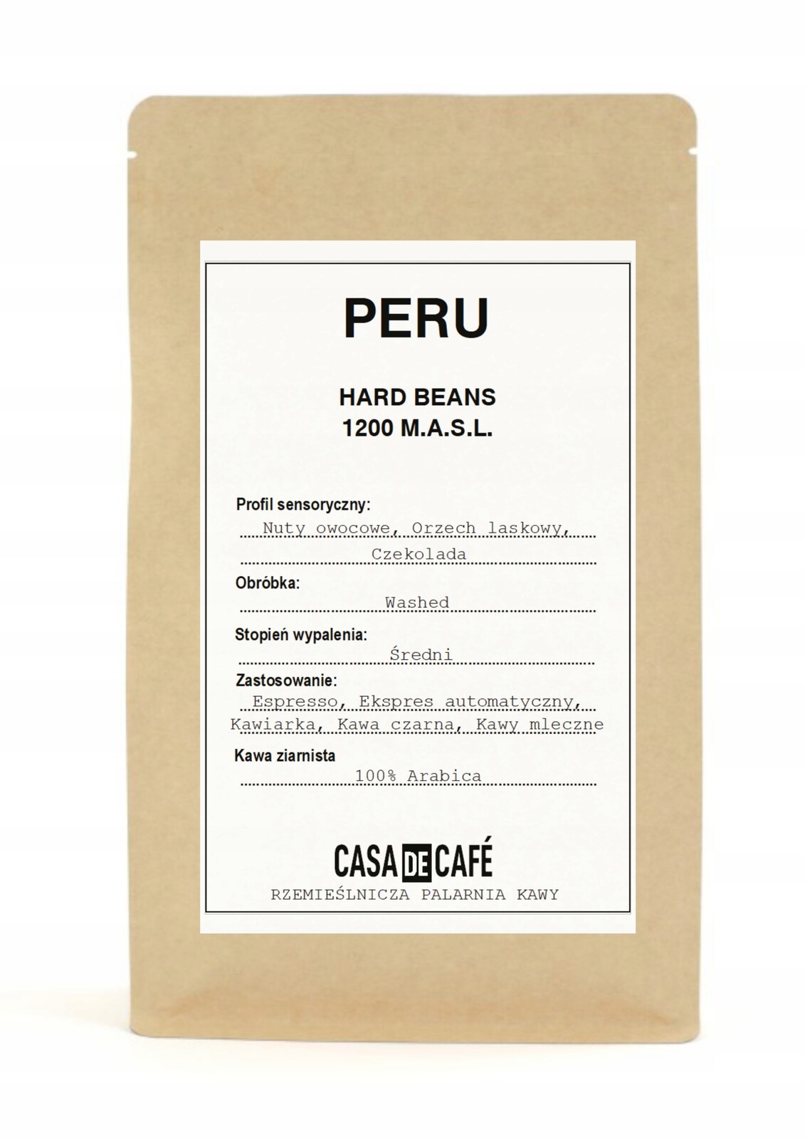 Káva zrnková Čerstvě pražená 1 kg 100% Arabica Peru Hb Specialty CasaDeCafé