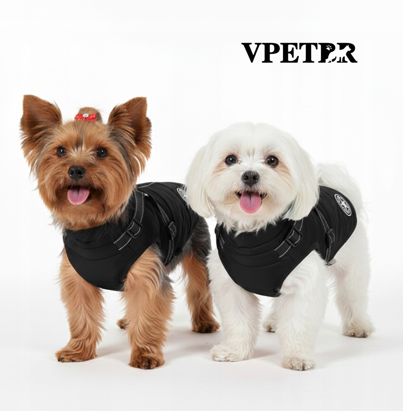 Teplá bunda pro psa s ramenními popruhy, voděodolná, s reflexními prvky, černá, XXL