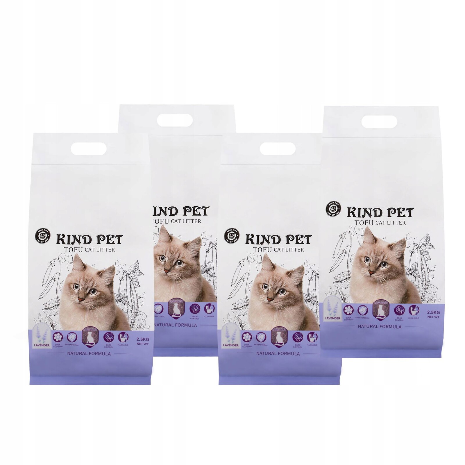 Stelivo pro kočky hrudkující Carinio Kind Pet 100% Eko levandulové tofu 2,5 kg