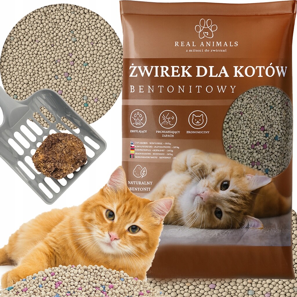 Bentonitové Stelivo pro kočky přírodní 20 kg Hrudkující, bezprašné, ultraabsorpční