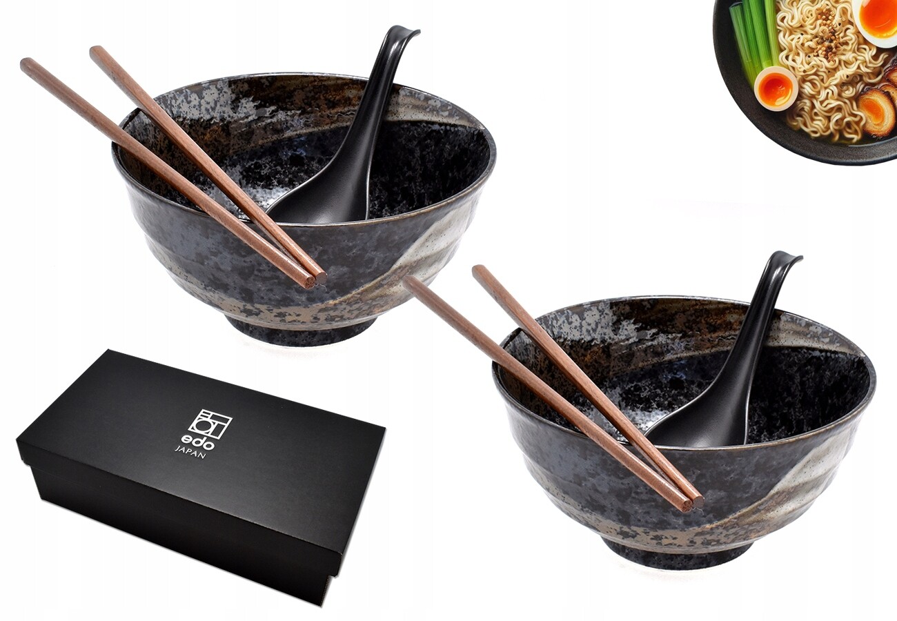 Sada 2 misek s lžícemi a paličkami Udon Ansen 17 cm 800 ml Box