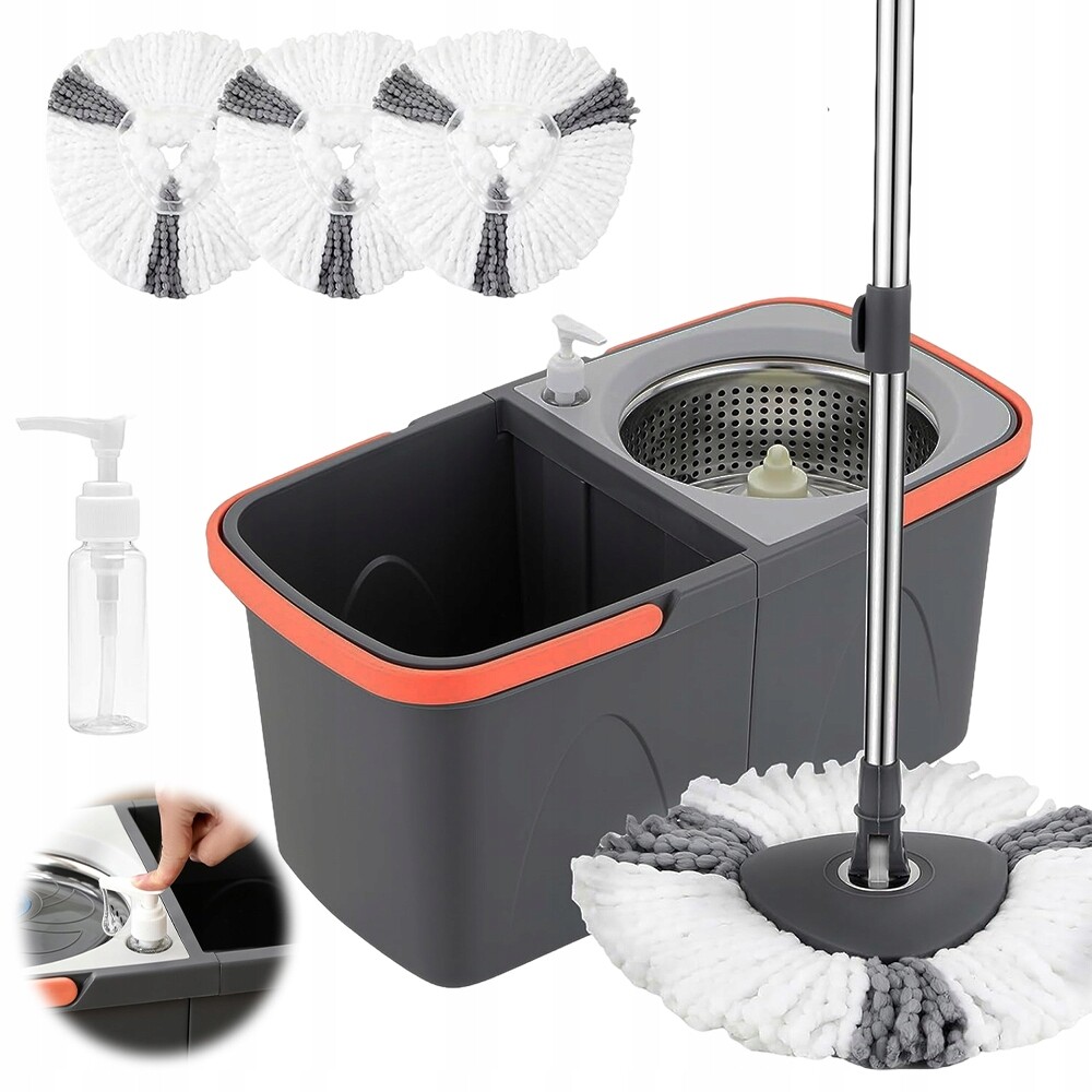 Rotační rotační mop 360 Turbo Spin Velké vědro 3 Vyměnitelné nástavce