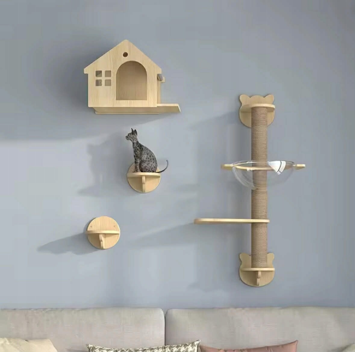 Škrabadlo Pro Kočky Na Zeď Pelíšek Dráha 4 Prvky Nástěnná Houpací Síť Dřevo