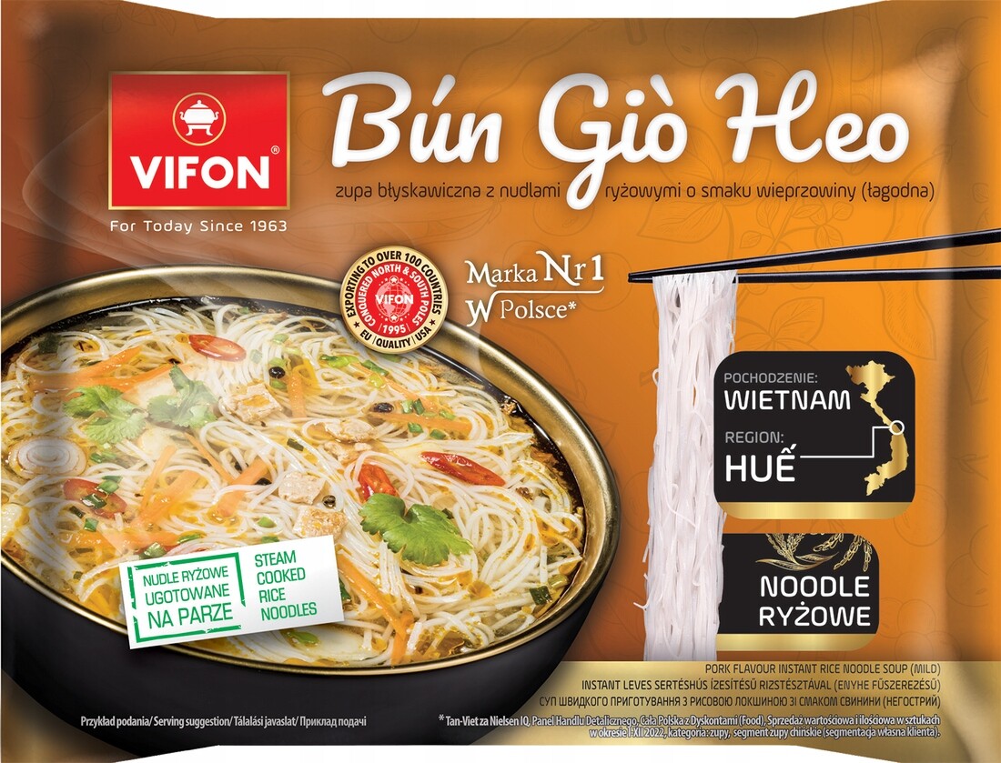 9 x Vifon – Bun rýžová polévka s příchutí vepřového masa, jemná, 65 g