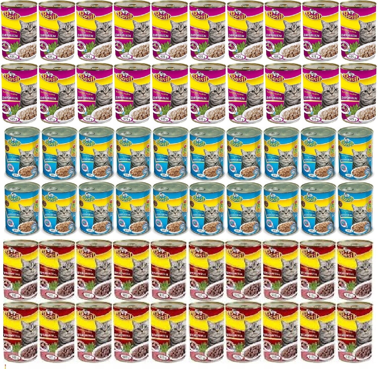 Krmivo mokré Basil 415 g pro kočky MIX 60ks konzerva