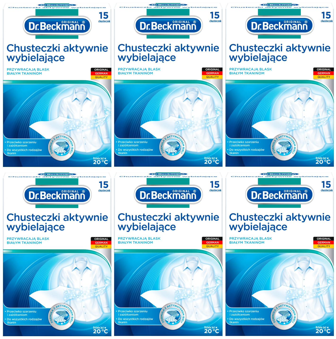 6 x Dr. Beckmann Aktivní bělící ubrousky na prádlo 15 kusů