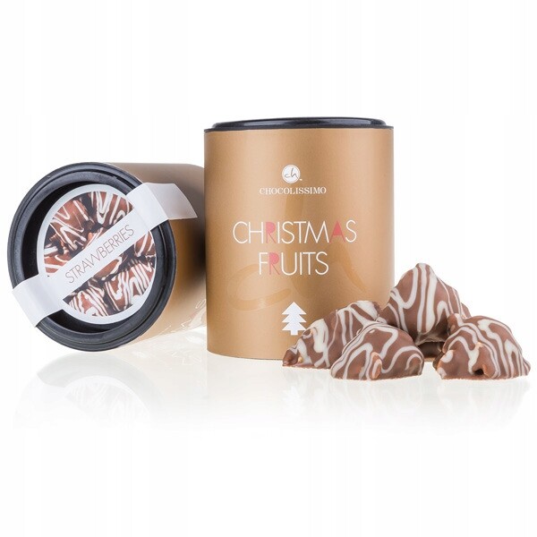 Jahody v mléčné belgické čokoládě jako dárek k vánoční krabička