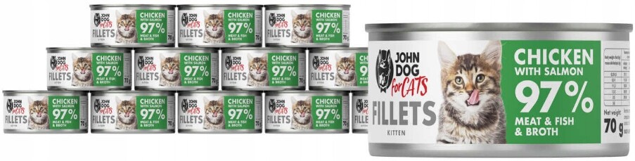 Mokré krmivo pro kočky pro koťata Kuře S Lososem Filety John Dog 12x70 g