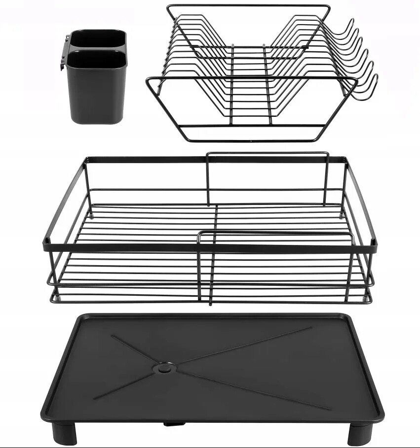 Odkapávač Na Nádobí Odkapávač Promis SR11 Velký S Odtokem, Dvouúrovňový, Černý