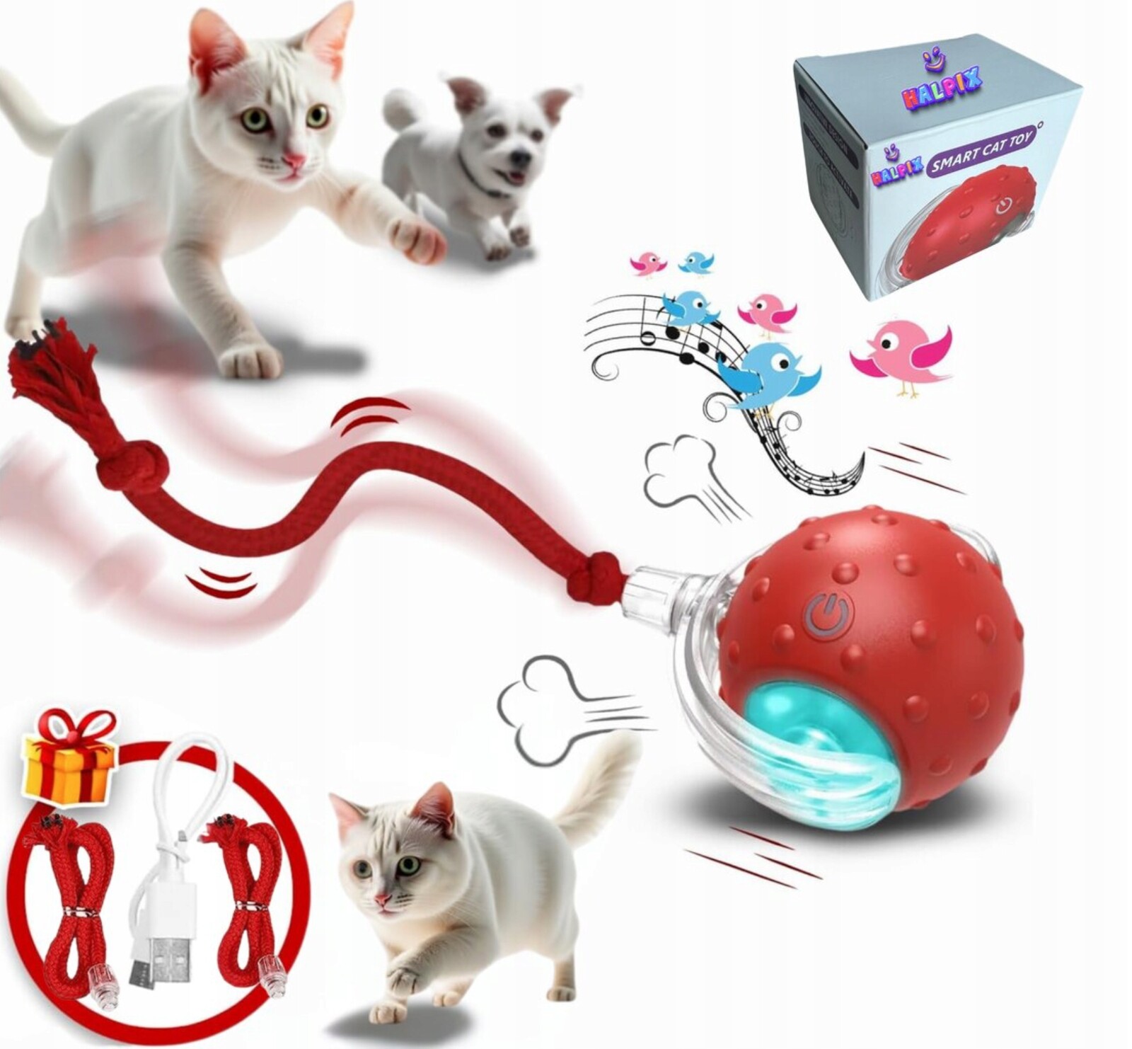 Interaktivní inteligentní míč se zvuky ptáků Halpix Smart Cat Ball