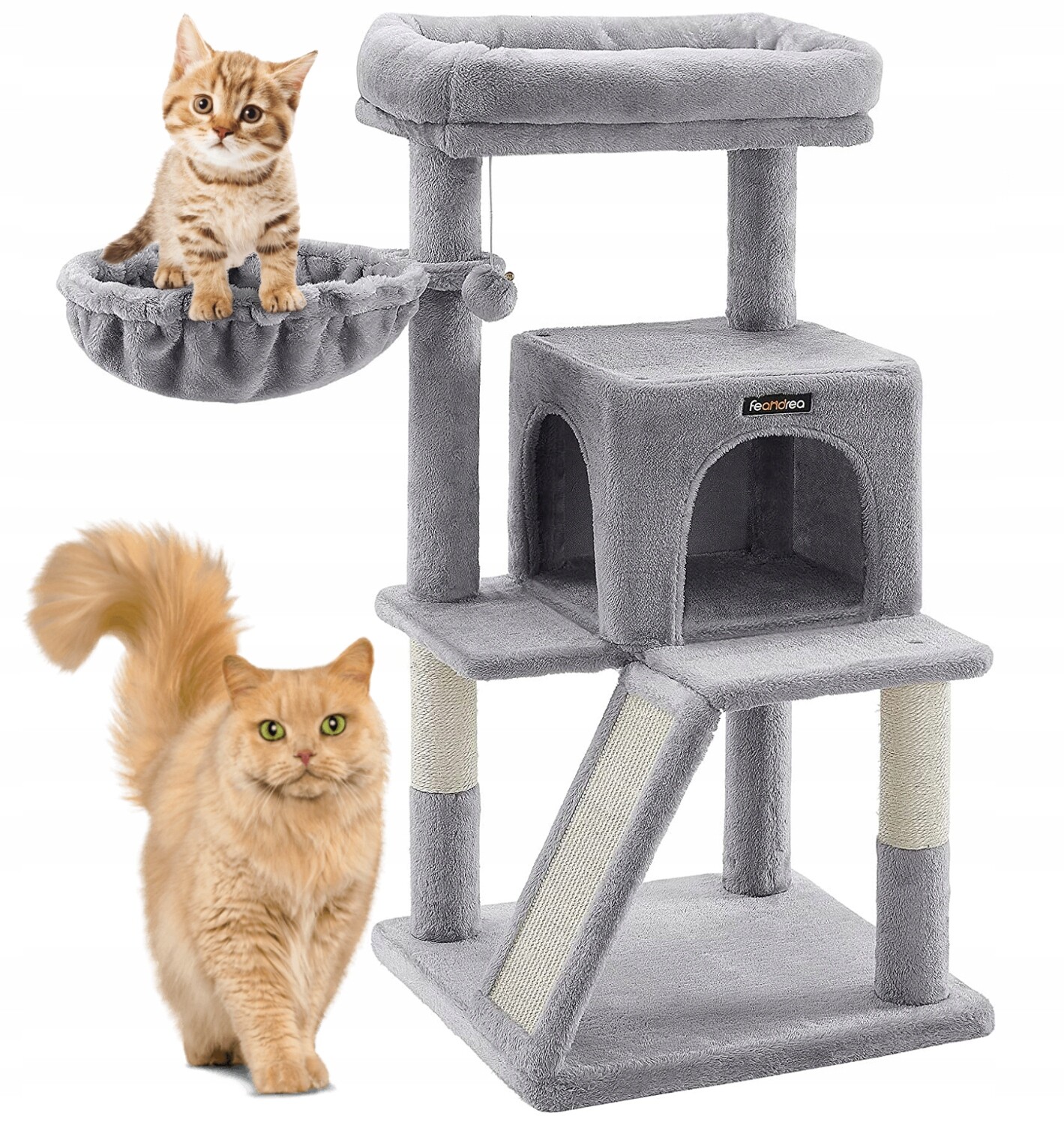 Šedé Škrabadlo Pro Kočky Kočky Věž Sloupek Domeček Stabilní Pelíšek 3 Úrovně