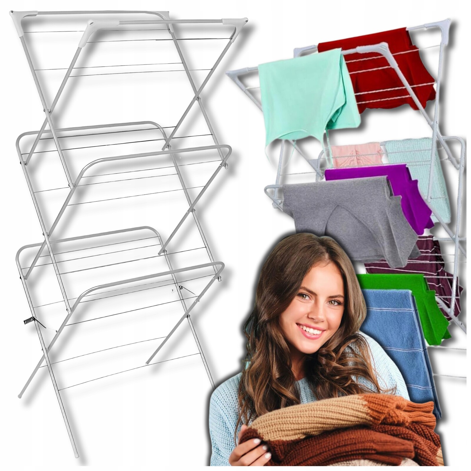 Kompaktní Sušák Stojící na prádlo Skládací 3 úrovně Ocelová Vysoká