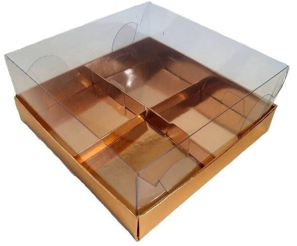 Krabička na 4 monoporce zlatých muffinů 17,5x17,5x7,5 cm, balení 10 kusů