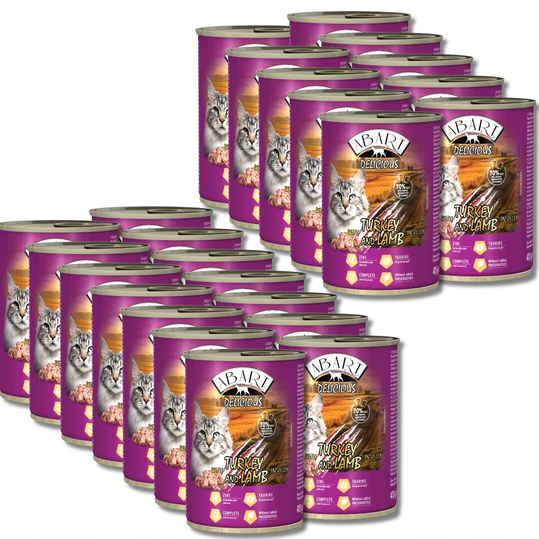 Abart Delicious Sada 24 konzerv pro kočky 415 g Krůta a Jehněčí maso v gal.