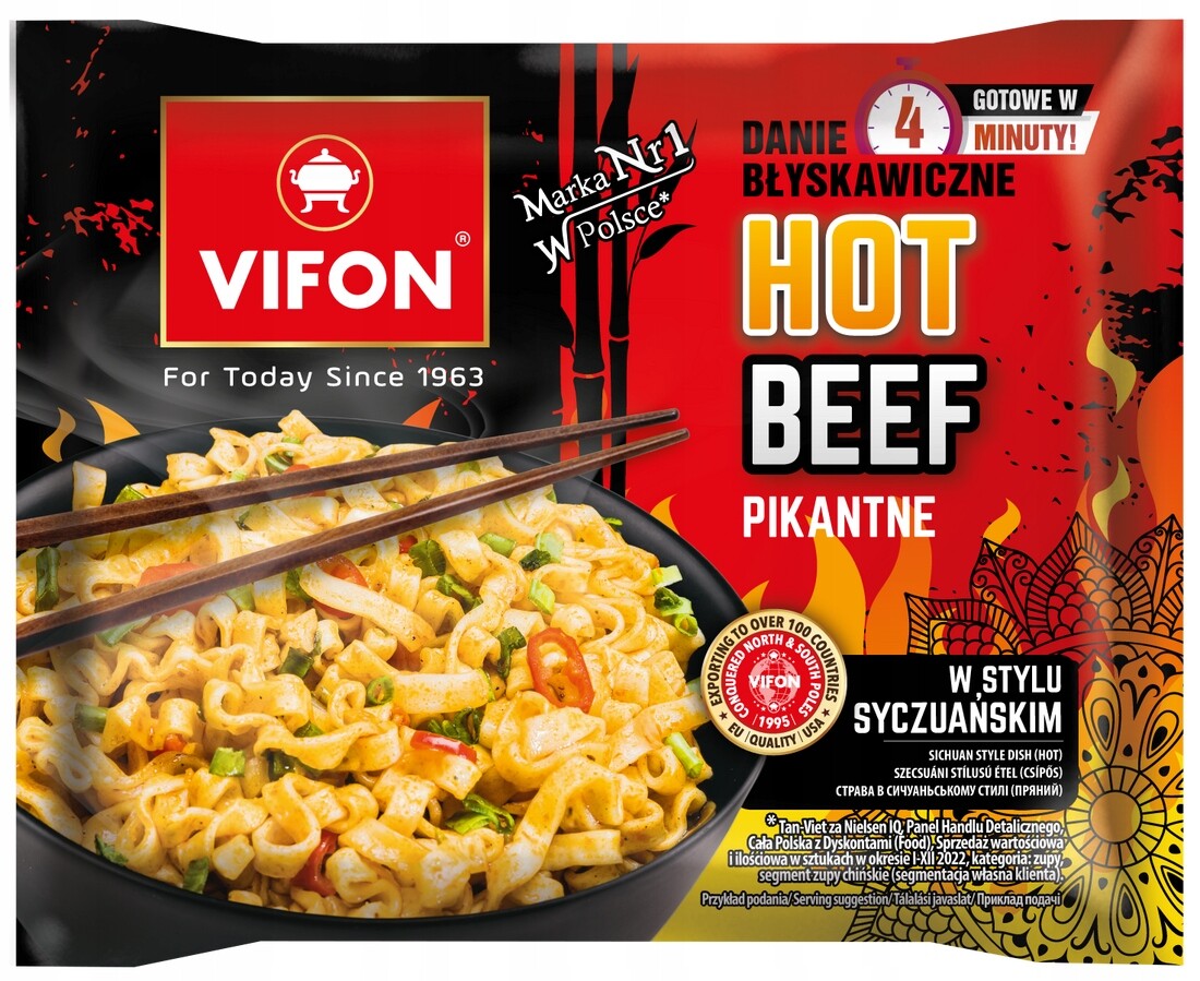 7 x Hot Beef s hovězí příchutí a sečuánským pepřem (ostré) 90 g Vifon