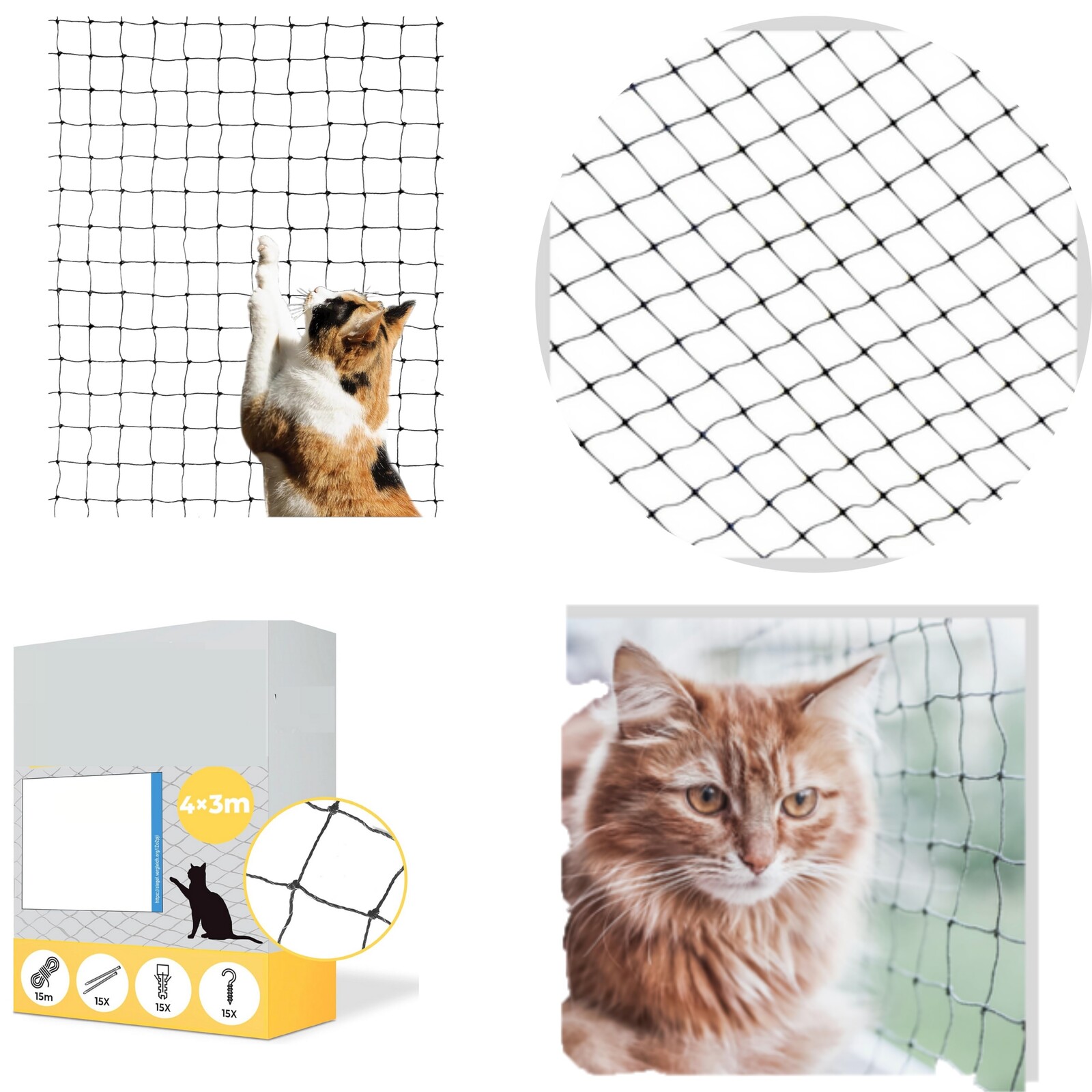Balkonová Ochranná Síť Pro Kočky Psa Ptáků 4X3 M, Vyztužená