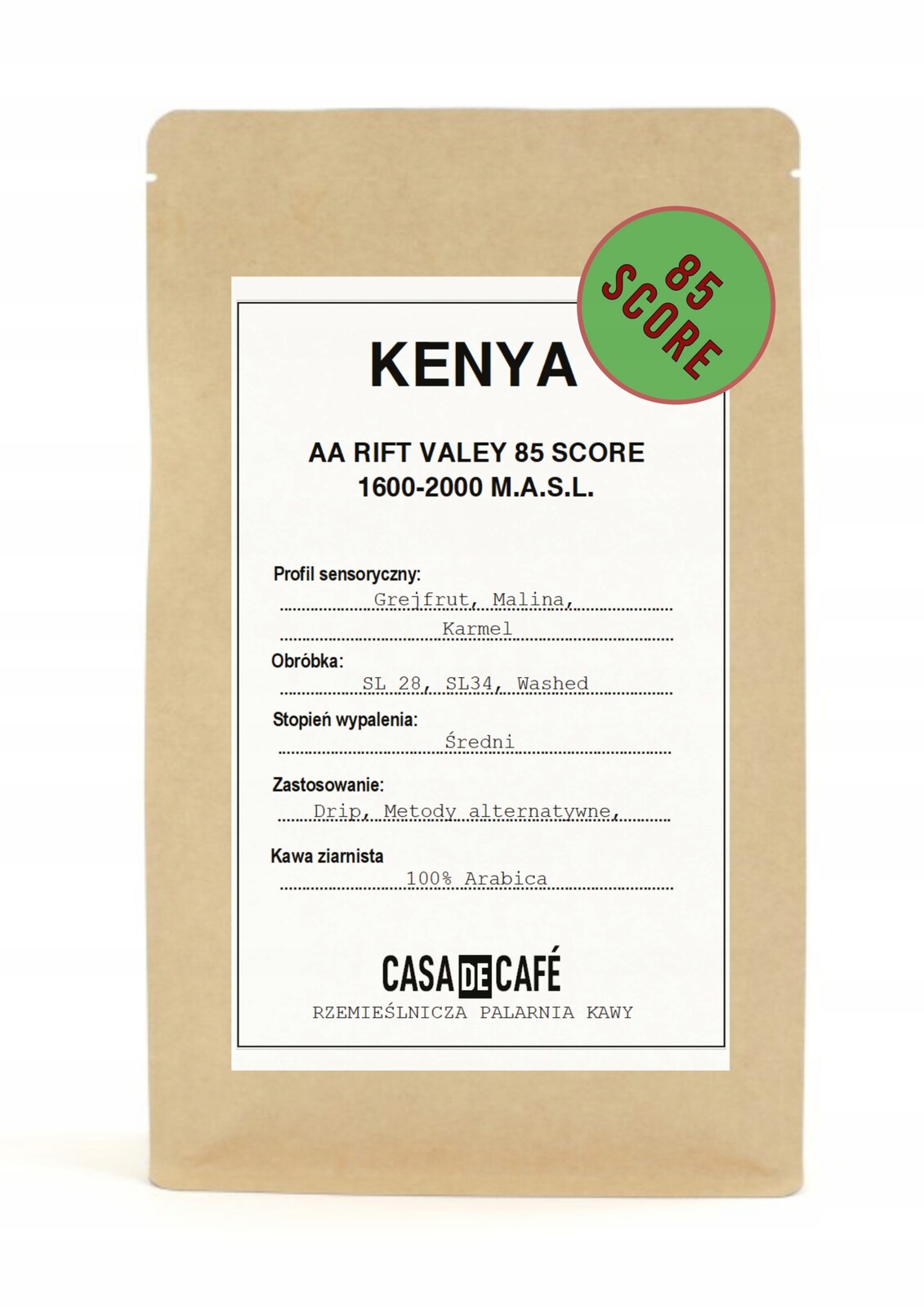 Káva zrnková 1 kg Čerstvě pražená 100% Arabica Kenya Rift Valley Aa 85 Sca