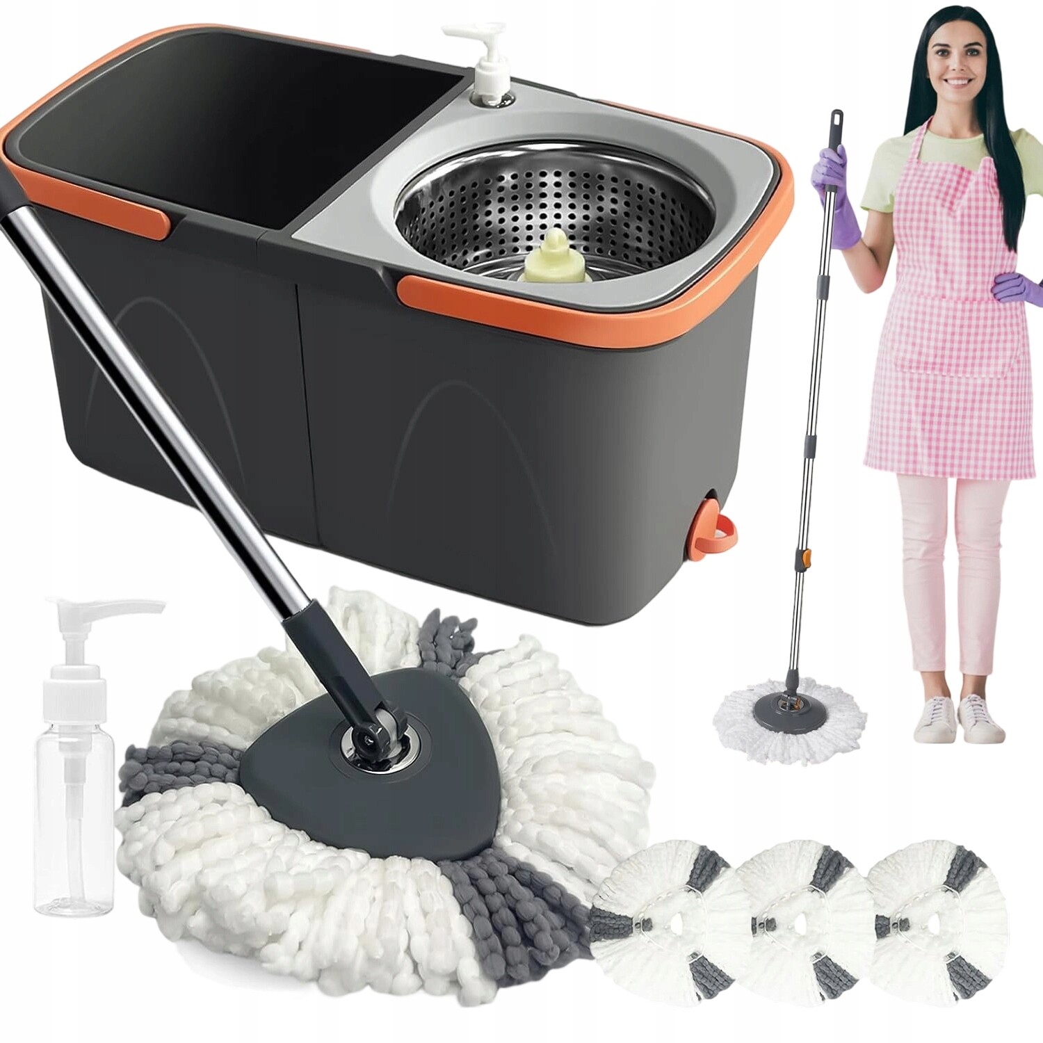 Rotační Mop 360 Turbo Spin Velký Kbelík 3 Vyměnitelné Nástavce