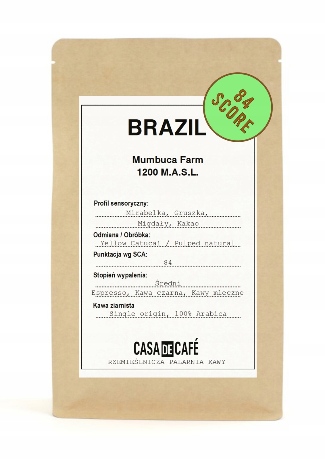 Káva zrnková 500 g Čerstvě pražená 100% Arabica Brazil Mambuca Farm 84 Sca