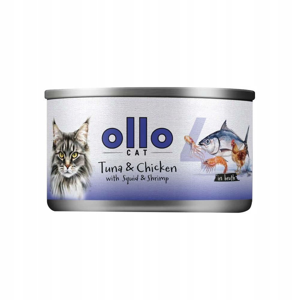 Ollo Cat č. 4 Tuňák Kuře s olihní a krevetami pro kočky 12 x 70 g